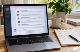 Ноутбук с текстовым диалогом нейросети и блокнот для составления запроса на рабочем столе